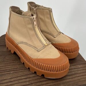 Silent D Tan Canvas Chunky Lug Sole Ankle Boots Size 37 Gum Sole Gorpcore